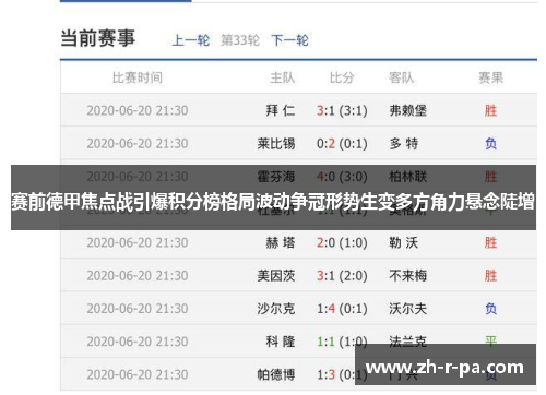 赛前德甲焦点战引爆积分榜格局波动争冠形势生变多方角力悬念陡增